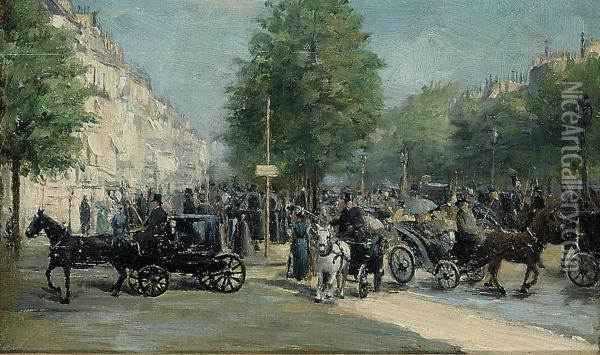 Avenue Des Champs Elysee Oil Painting - Edmond Georges Grandjean