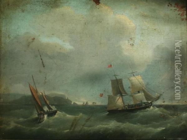 Vessels In Choppy Waters Offshore Oil Painting - Louis Verboeckhoven