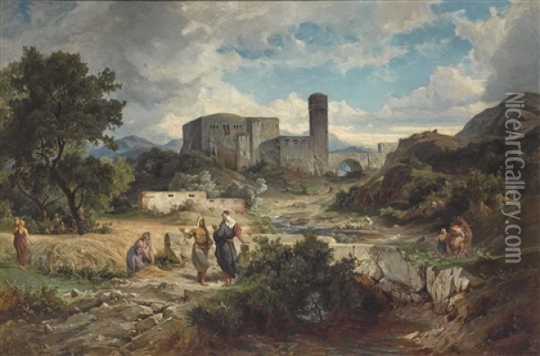 Biblische Landschaft Mit Ruth Und Boas Oil Painting - Friedrich Johann C.E. Preller the Elder