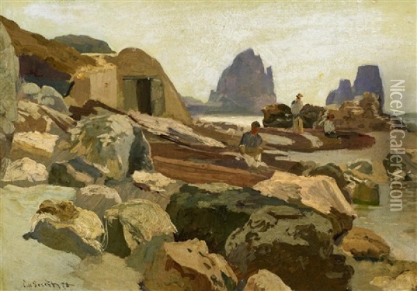 Italienische Kustenszene (auf Capri?) Oil Painting - Ernst Carl Friedrich te Peerdt