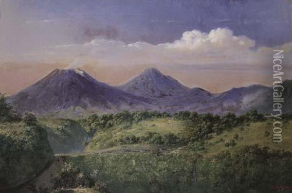The Dutch Colonial Troops Patrolling Mt. Merapi & Oil Painting - Raden Sjarief B. Saleh