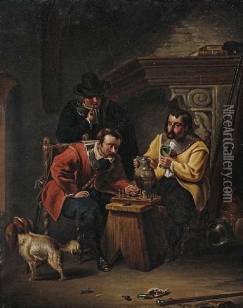 Schachspielende Herren Am Kamin Oil Painting - Eduard Ritter