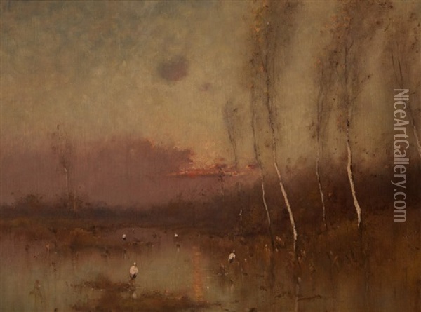Sunset At The Marsh Oil Painting - Nikolai Nikanorovich Dubovskoy