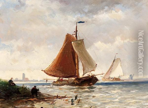 Passing Barges Oil Painting - Johan Adolph Rust
