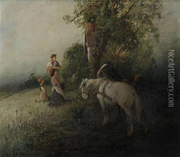 Family Prayer At The Field Oil Painting - Otto Fedder
