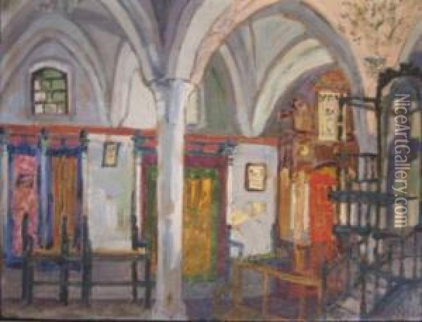 Synagogue A Zeffat Oil Painting - Bencion Zukerman