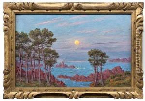 Coastal Landscape In The South Of France Oil Painting - Adelin Charles Morel De Tanguy
