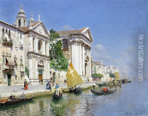 The Zattera And Church Of The Jesuate, Venice Oil Painting - Rubens Santoro
