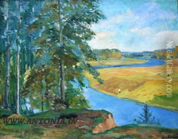 River In Rassia Oil Painting - Voldemar Anderson