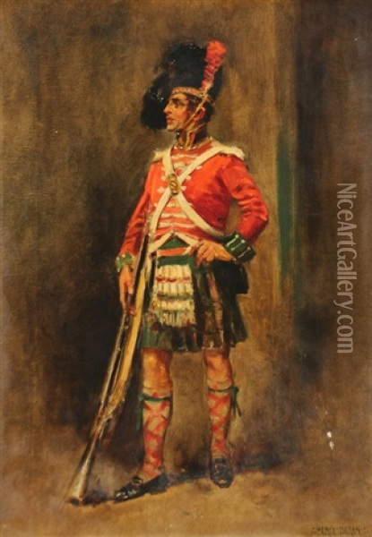 Portrait Of A Scotsman In Military Uniform Oil Painting - Edward Percy Moran