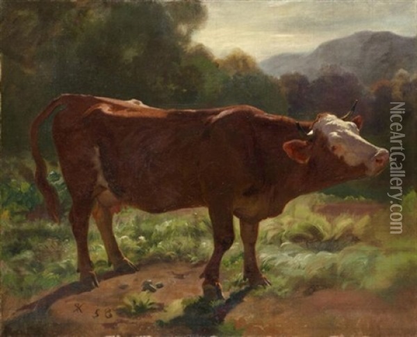 Stehende Kuh In Landschaft Oil Painting - Johann Rudolf Koller