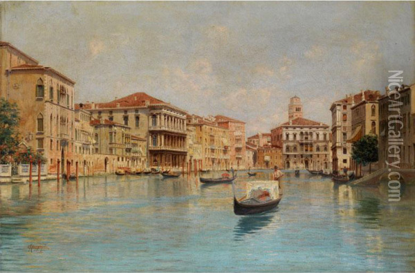 Venedig - Blick Auf Den Palazzo Grassiam Canal Grande Oil Painting - Carlo Menegazzi