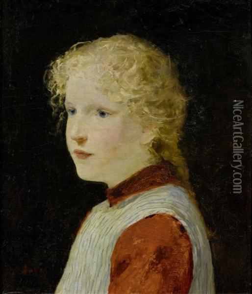 Portrait Of A Young Blond Haired Girl Oil Painting - Albert Anker