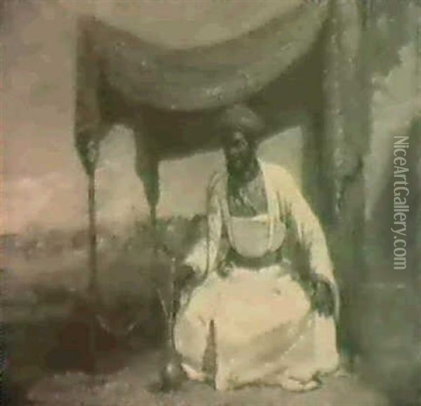 An Arab Smoking From A Hookah Oil Painting - William James Mueller