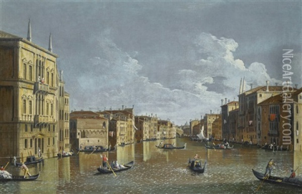 Venice, A View Of The Grand Canal From Palazzo Balbi Oil Painting - Bernardo Canal