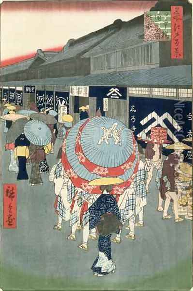 View of Nihonbashi Tori itchome Nihonbashi Tori itchome Ryakuzu Oil Painting - Utagawa or Ando Hiroshige