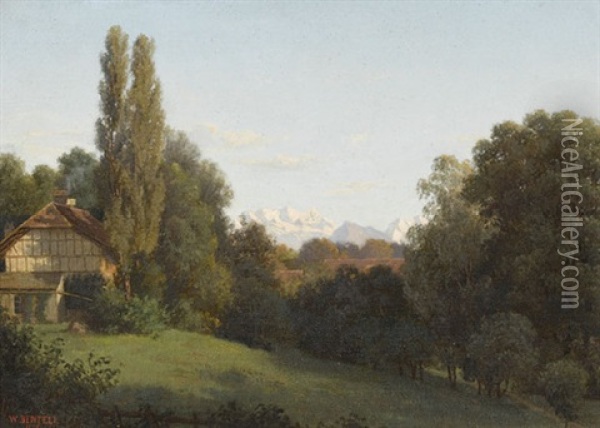 Bauernhauser Bei Munsingen Oil Painting - Wilhelm Bernhard Benteli
