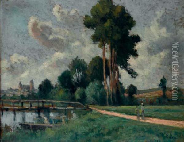 Auxerre, Paysage Au Bord De La Riviere Oil Painting - Maximilien Luce