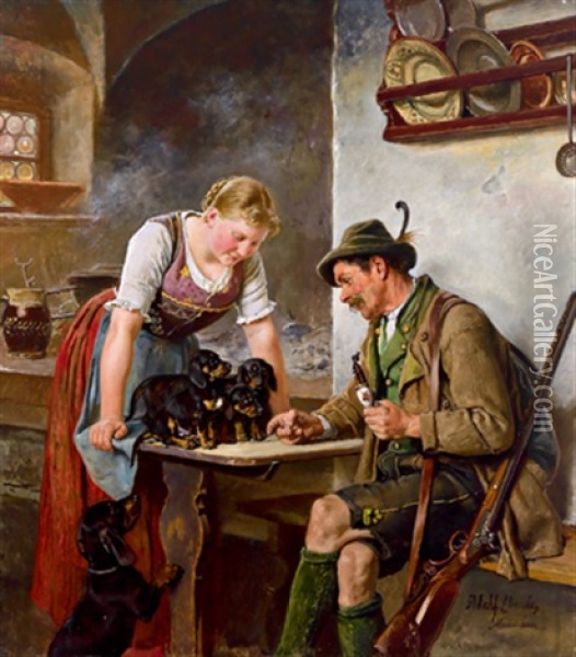 Der Neue Wurf Oil Painting - Adolf Eberle