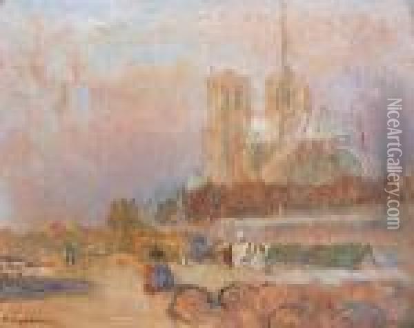 Paris, La Seine Et Notre-dame Oil Painting - Albert Lebourg