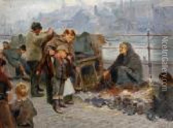 The Old Clothes Market Oil Painting - Ralph Hedley