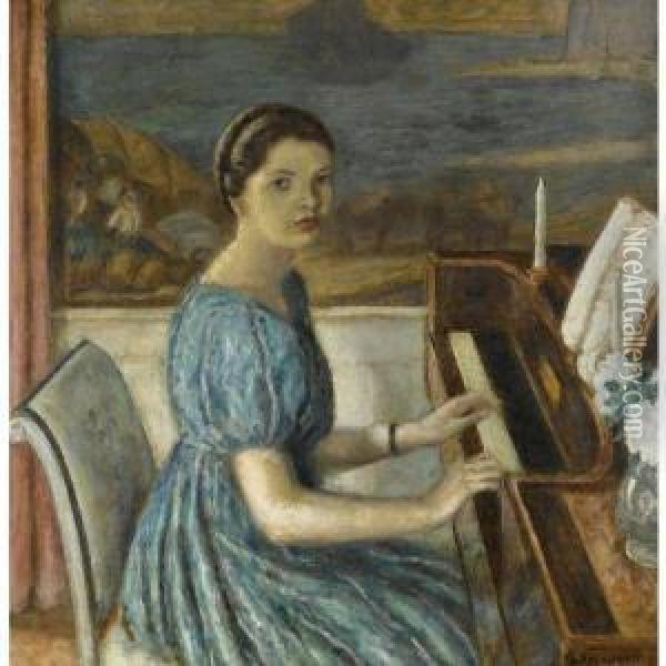 Girl At Piano Oil Painting - Frederick Carl Frieseke