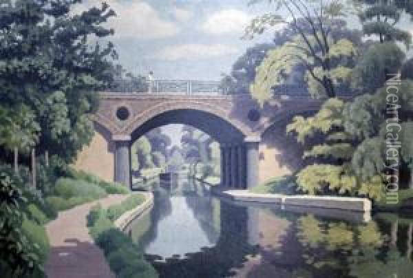 Figure On Canal Bridge Oil Painting - Albert Curtis Williamson