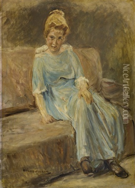 Damenbildnis In Blauem Kleid (portrait Of A Woman In A Blue Dress) Oil Painting - Max Liebermann