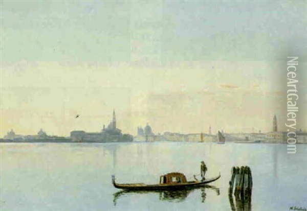 A Gondola In Venice Oil Painting - Niels Fristrupp