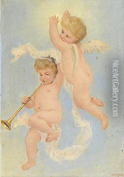 Due Putti Oil Painting - Phoebe A. Jenks