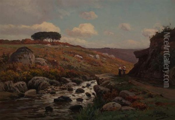 Wascherinnen Am Flus Oil Painting - Emile-Joseph Lavigne