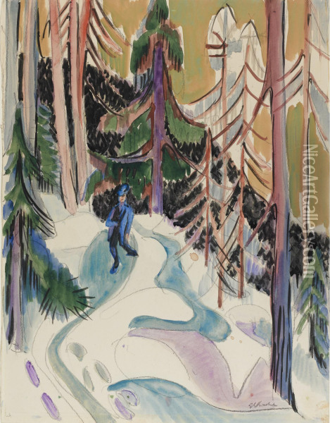 Spaziergang Im Walde (walk In The Forest) Oil Painting - Ernst Ludwig Kirchner