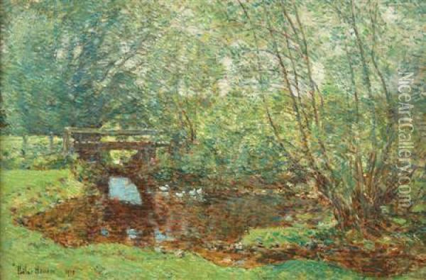 New England Duck Pond Oil Painting - Frederick Childe Hassam