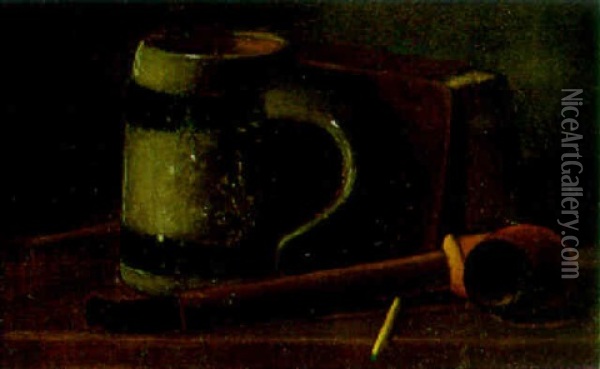 Mug, Pipe And Book Oil Painting - John Frederick Peto