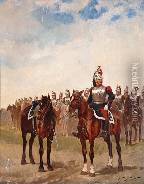 General Militar A Caballo Junto A La Tropa Oil Painting - Georges-Louis Hyon