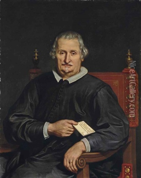 Portrait Of A Clergyman, Half-length, In Black Robes, Holding A Letter Oil Painting - Benedetto Gennari the Elder