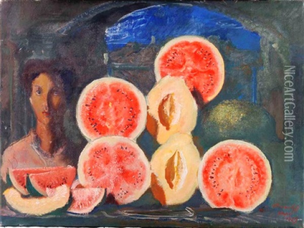 Watermelon Stall Oil Painting - Alexander Evgenievich Iacovleff