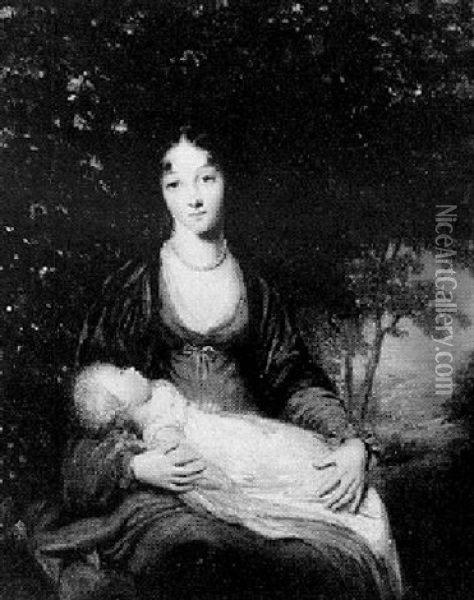A Mother And Child In A Landscape Oil Painting - William Mulready