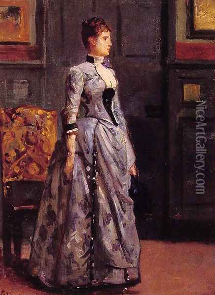 Portrait of a Woman in Blue Oil Painting - Alfred Stevens