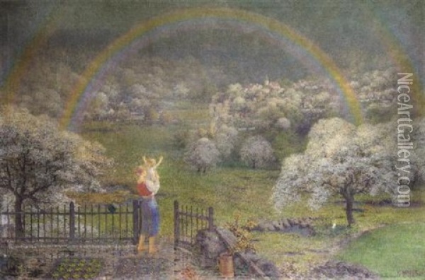 Welcoming The Rainbow Oil Painting - Karel Vitezslav Masek