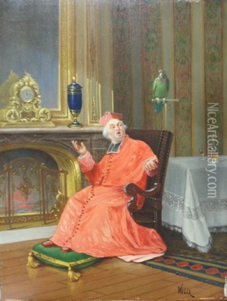 Cardinal Au Perroquet Oil Painting - Alfred Charles Weber