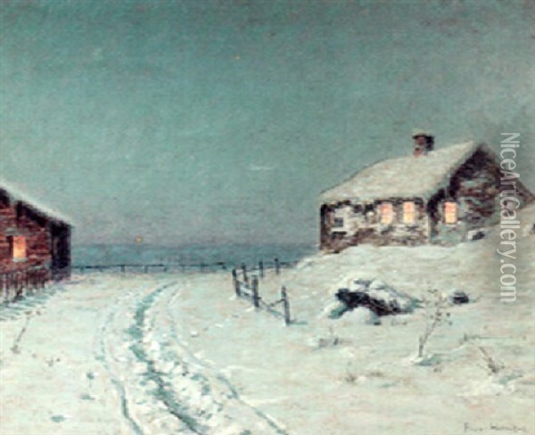 Fishermans Cottages In Moonlight, No.1 Oil Painting - Lovell Birge Harrison