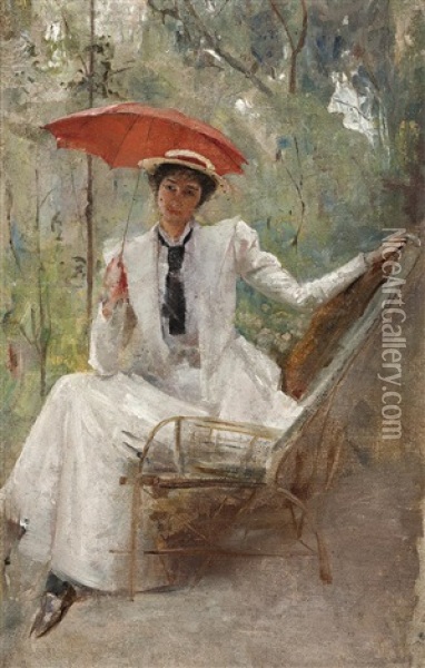 Lady With A Parasol Oil Painting - Tom Roberts