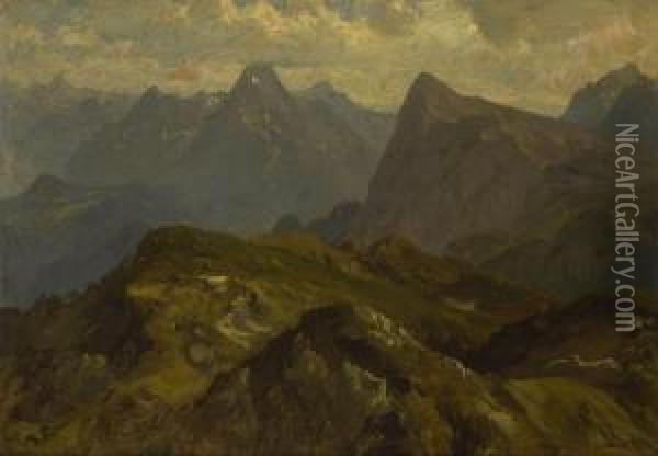Gebirgslandschaft. Oil Painting - Eduard I Schleich