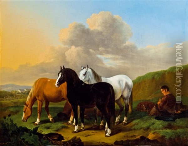 Pferdehirte Oil Painting - Johann Baptist Dallinger von Dalling the Younger