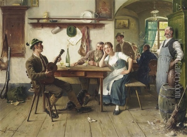 Schnaderhupferl Oil Painting - Josef Kinzel