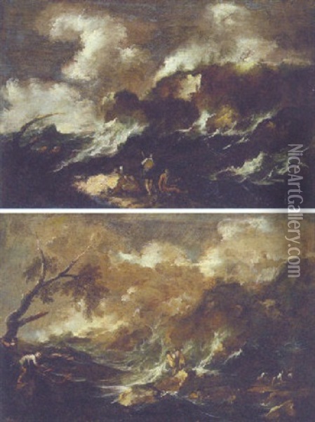 Stormy Coastal Landscape Oil Painting - Alessandro Magnasco