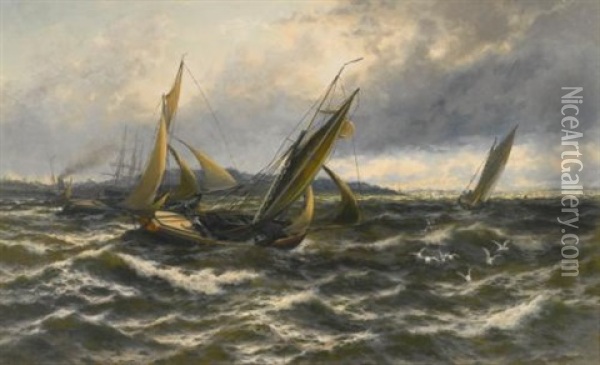 Wind And Sea Rising, Off The Isle Of Sheppey Oil Painting - Thomas Rose Miles