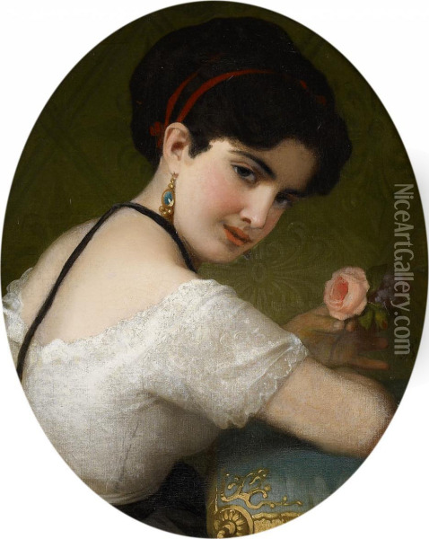 Portrat Einer Jungen Dame Mitrose Oil Painting - Felice Barucco