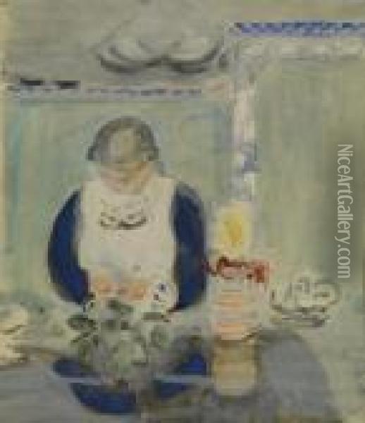 Frau Am Tisch Oil Painting - Otto Friedrich Meyer-Amden